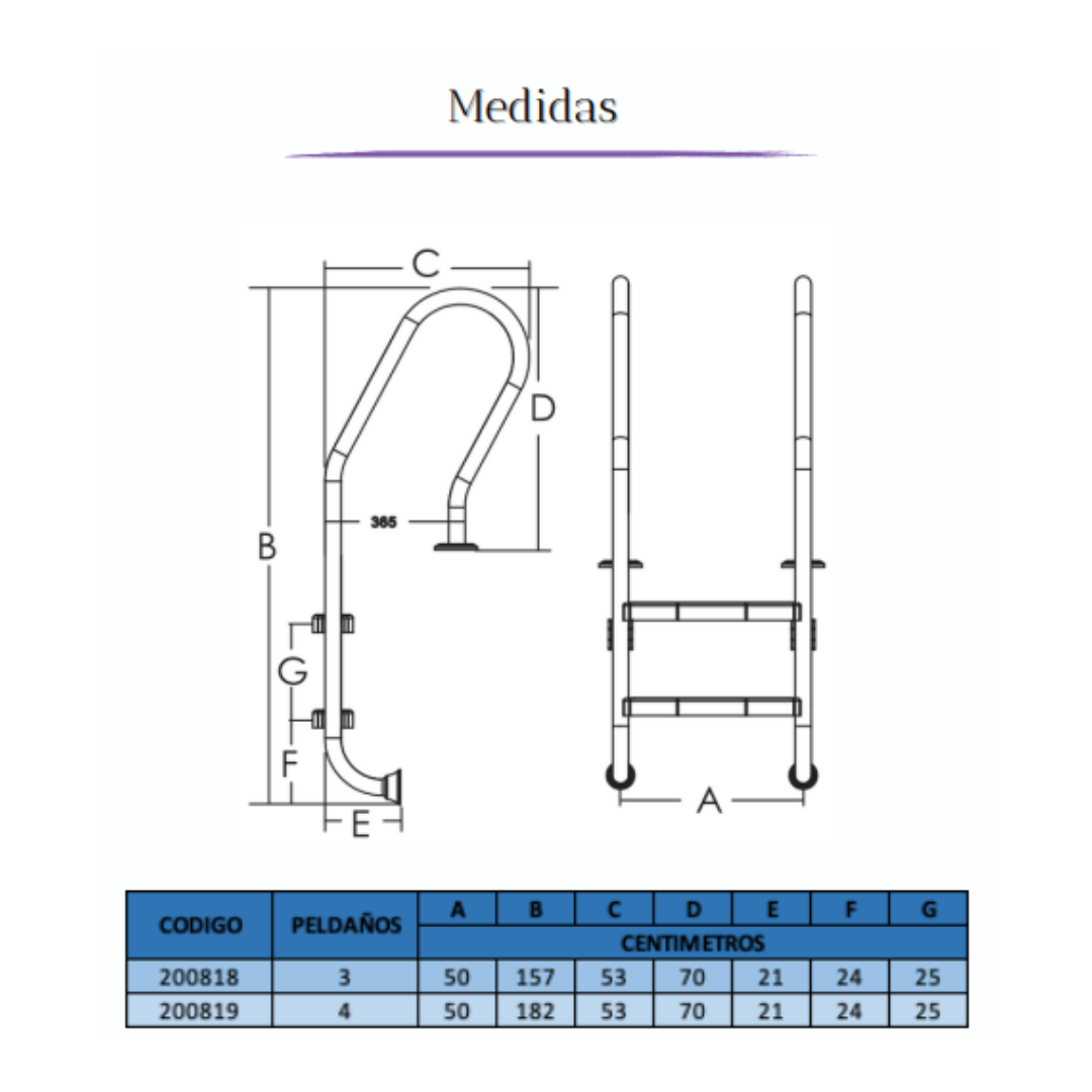 Escalera para Piscina en acero Inoxidable